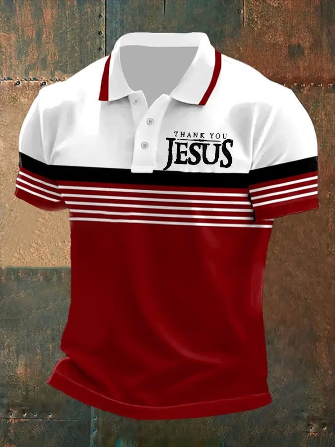 Men's Thank You Jesus Printed Casual Polo Shirt