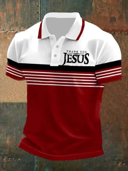 Men's Thank You Jesus Printed Casual Polo Shirt