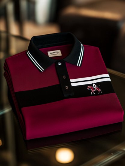 Men's Retro Business Logo Print Long Sleeve Polo Shirt