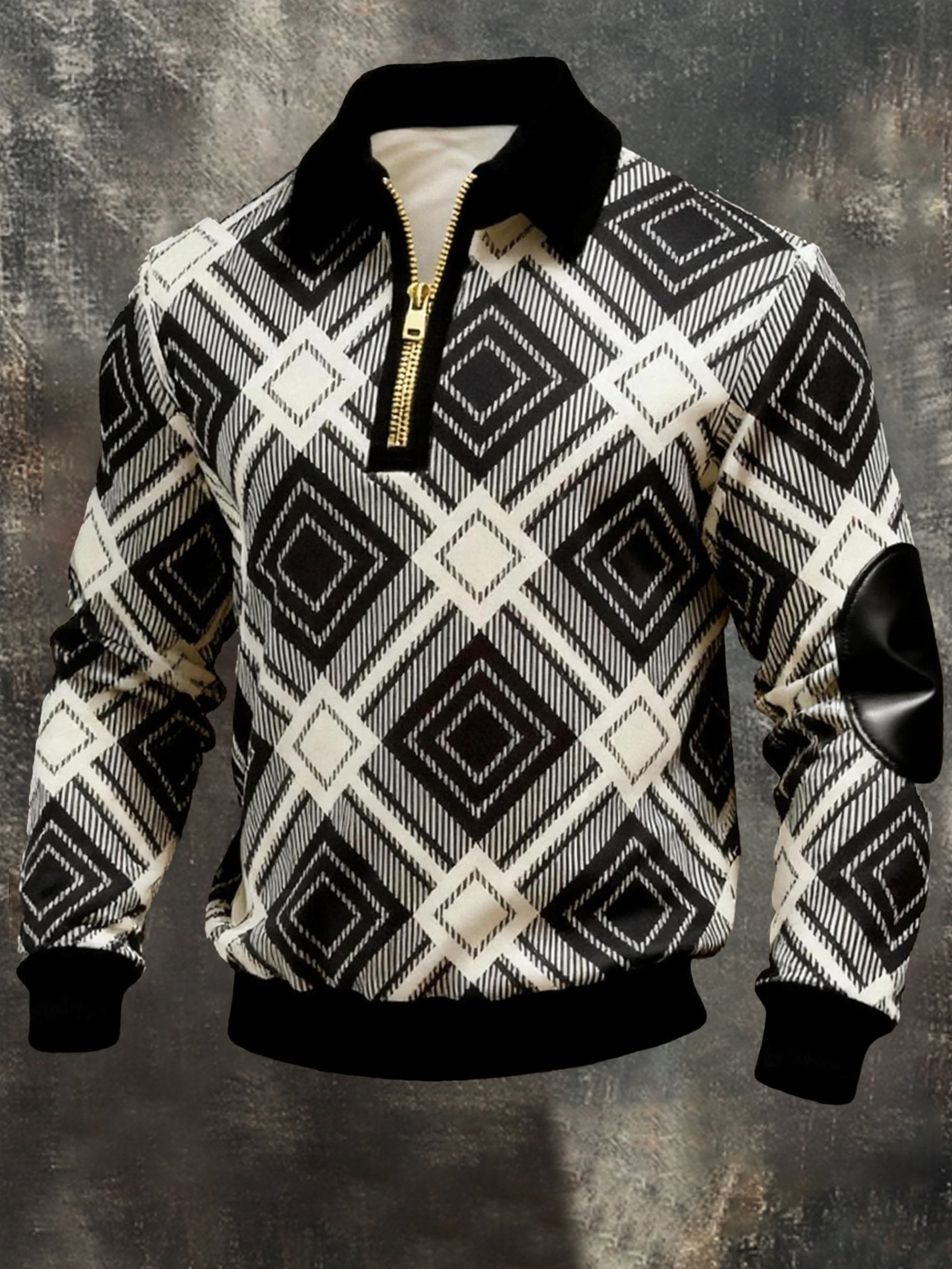 Men's Vintage Color-Block Printed Zip-Up Hoodie