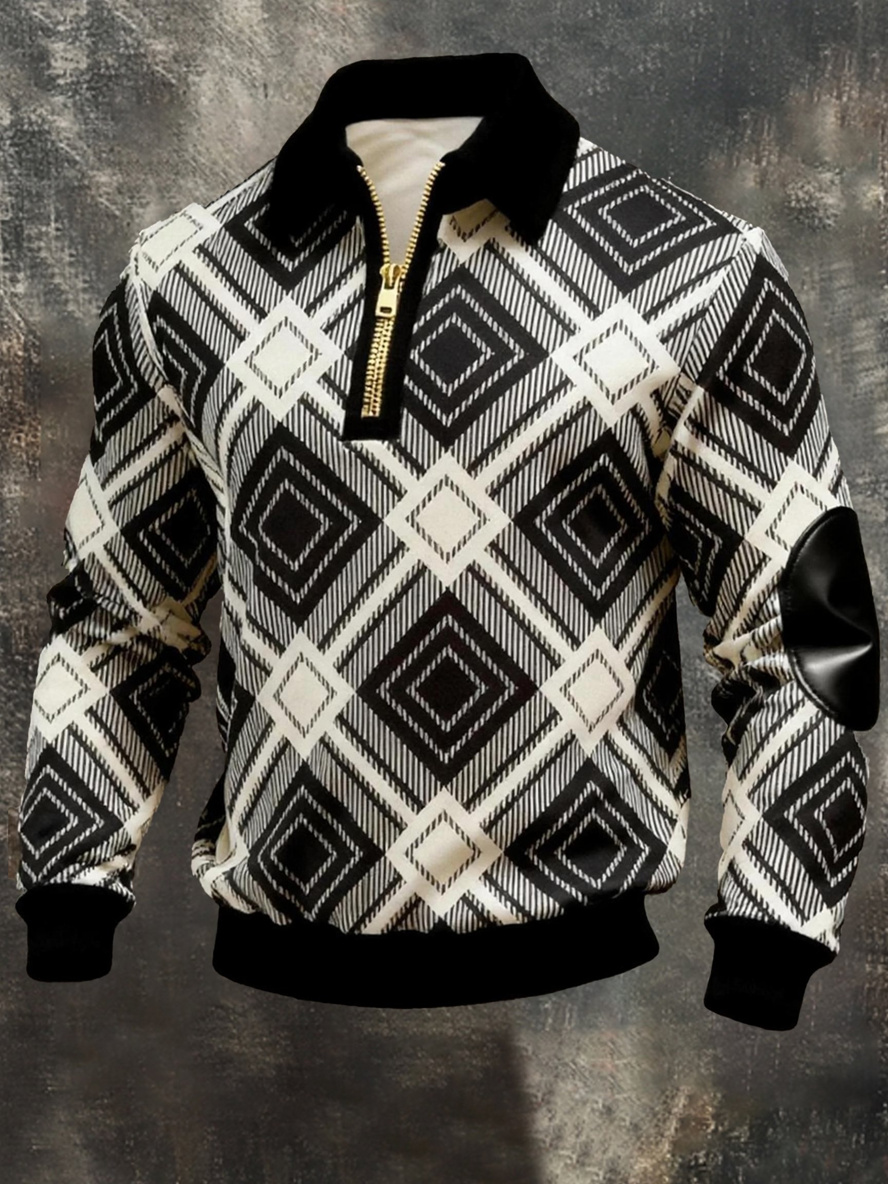 Men's Vintage Color-Block Printed Zip-Up Hoodie