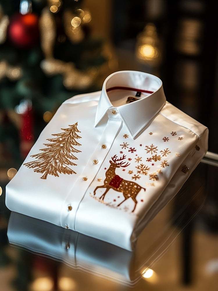 Men's Christmas Satin Luxe Long Sleeve Button Down Shirt