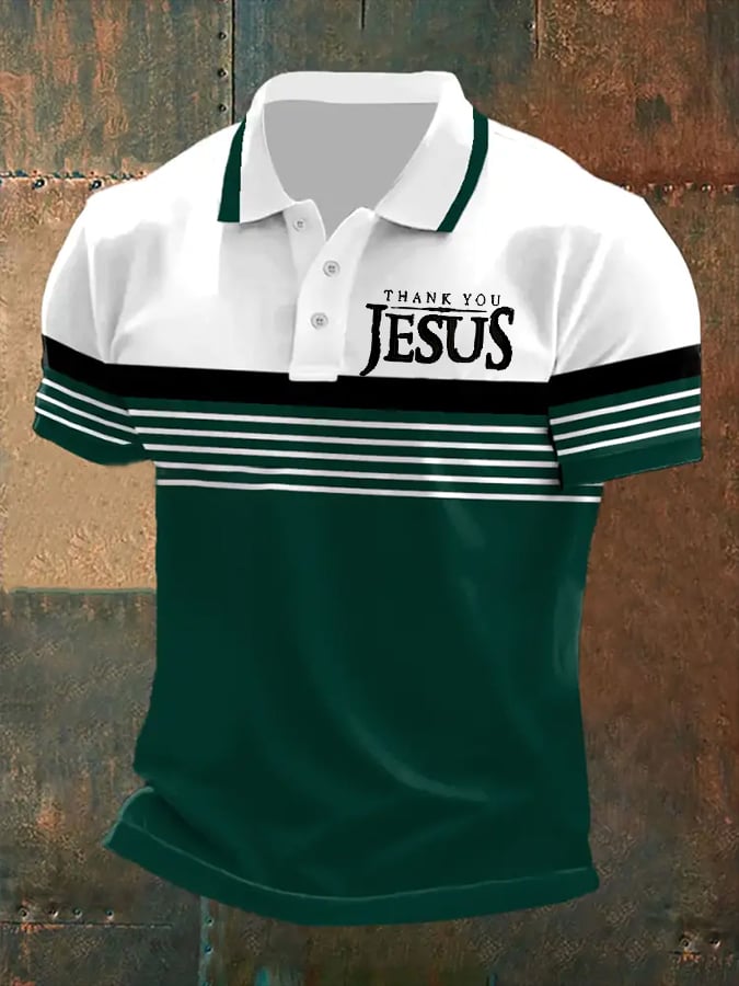 Men's Thank You Jesus Printed Casual Polo Shirt