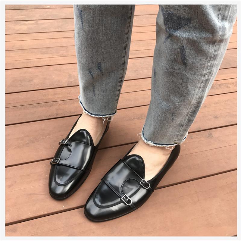 Fashion British Belt Double Buckle Small Leather Shoes