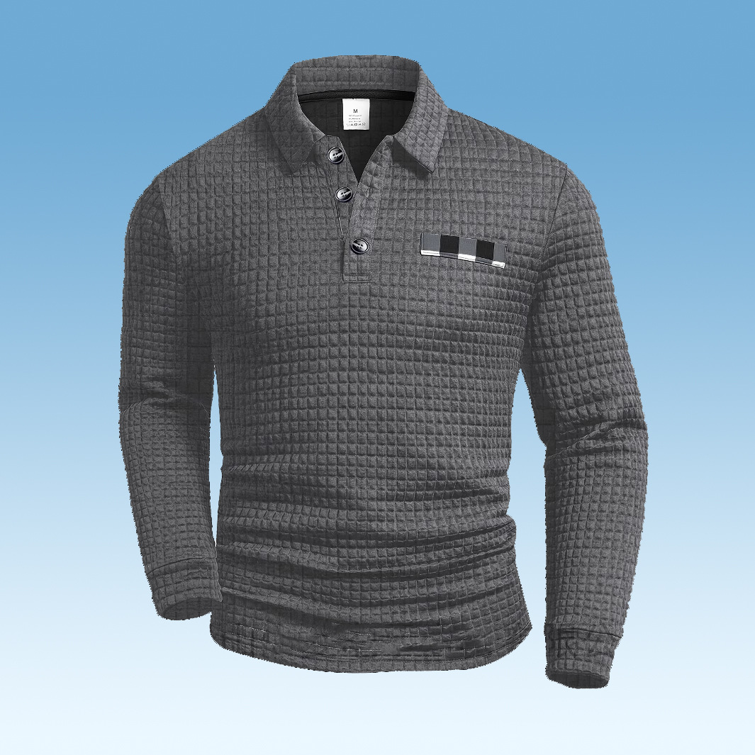 Men's Vintage Striped Long-Sleeved Henley Polo Shirt