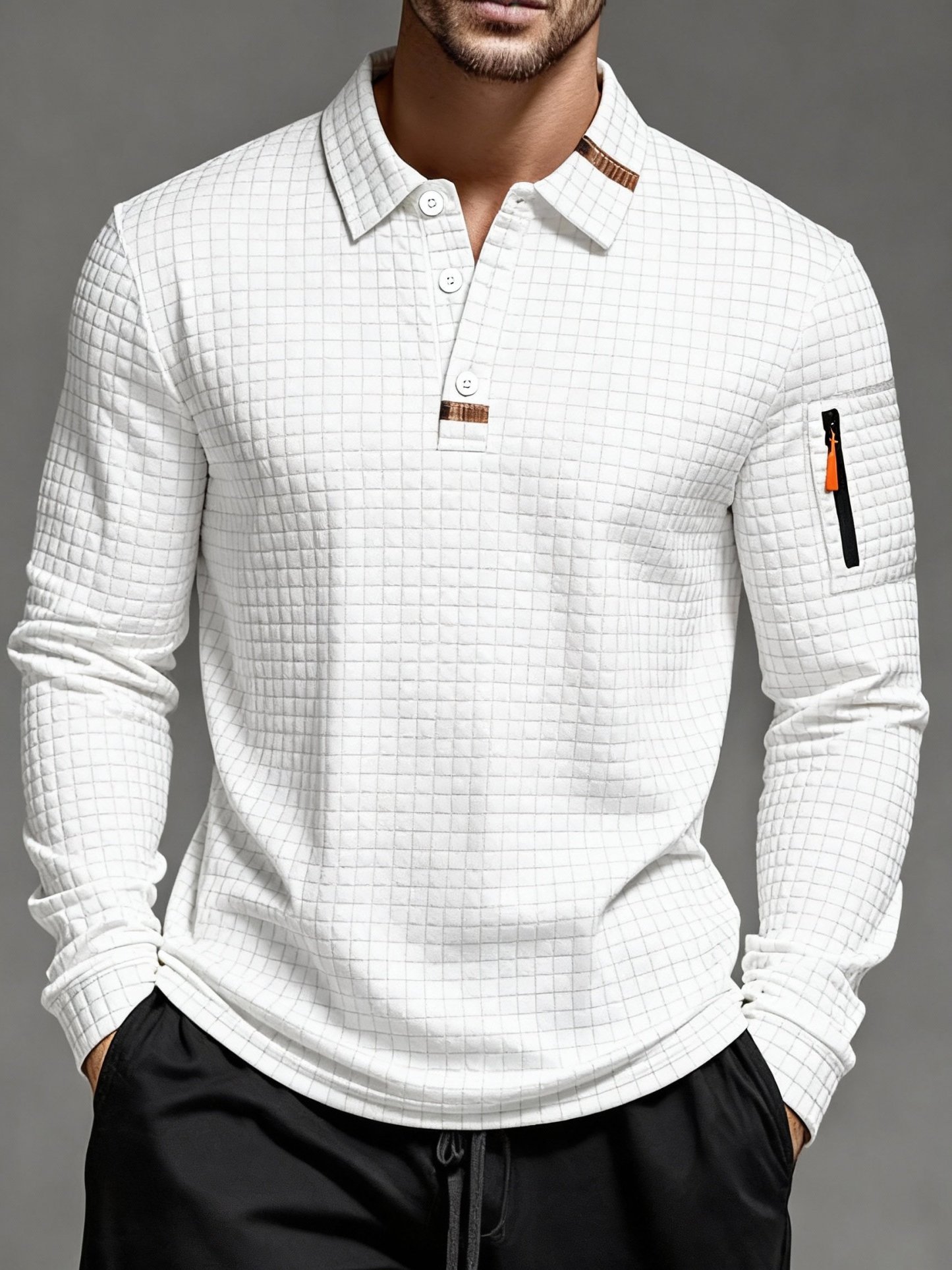 Men's Vintage Striped Long-Sleeved Henley Polo Shirt
