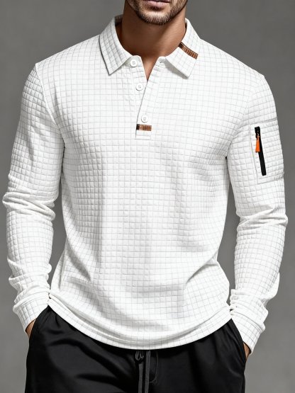 Men's Vintage Striped Long-Sleeved Henley Polo Shirt