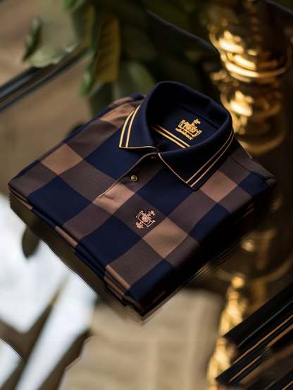 Men's Classic Business Check Button Short Sleeve Polo Shirt