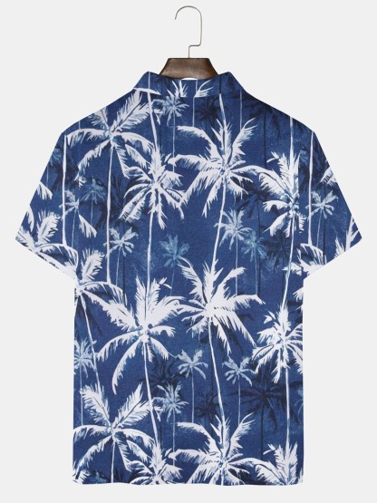Coconut Tree Print Beach Hawaiian Big & Tall Aloha Golf Polo Shirt