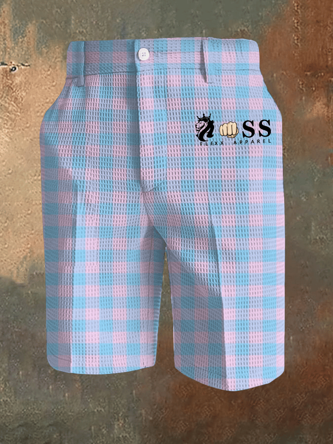 Men's Retro Letter Print Waffle Fabric Casual Pants