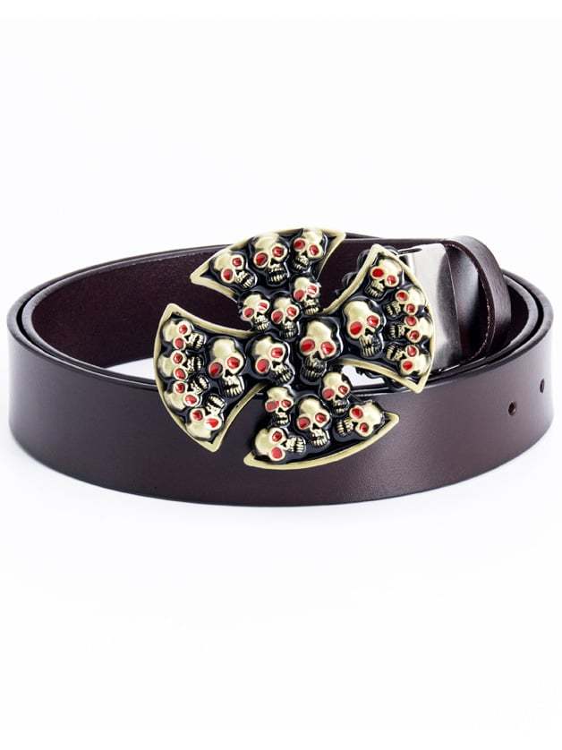 Black adult men's belt with iron clip skull cross trousers