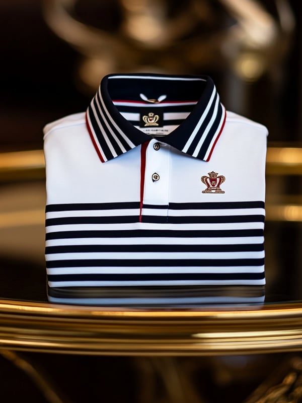 Men's Retro Business Stripe Print Long Sleeve Polo Shirt