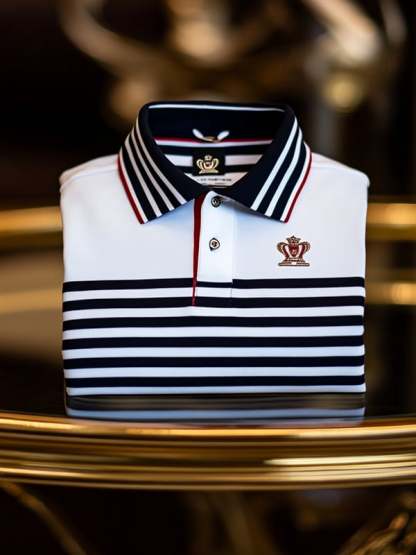 Men's Retro Business Stripe Print Long Sleeve Polo Shirt
