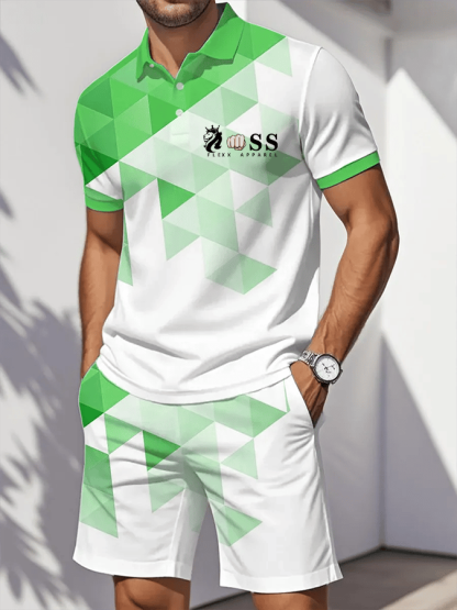 Men's Retro Letter Design Casual Business Comfortable And Breathable Short Sleeve Polo Shirt Suit