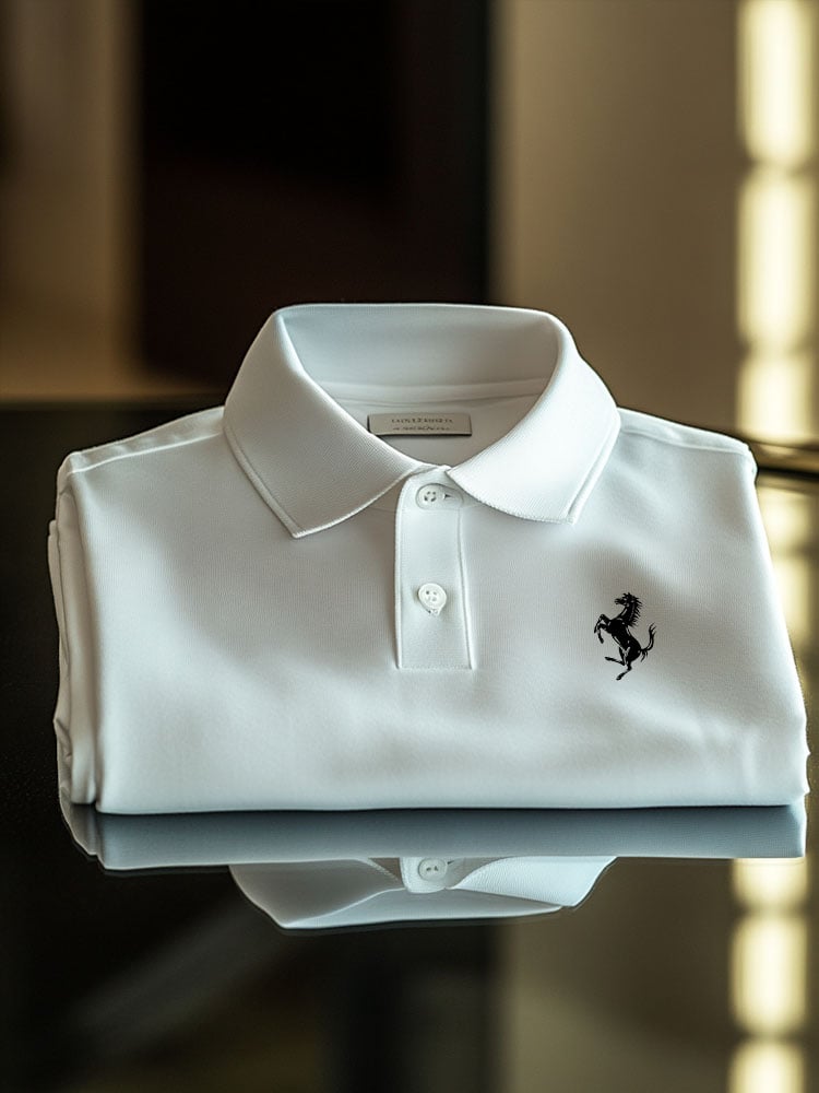 Men's Vintage Business Coconut Tree Logo Stripe Print Long Sleeve Polo Shirt