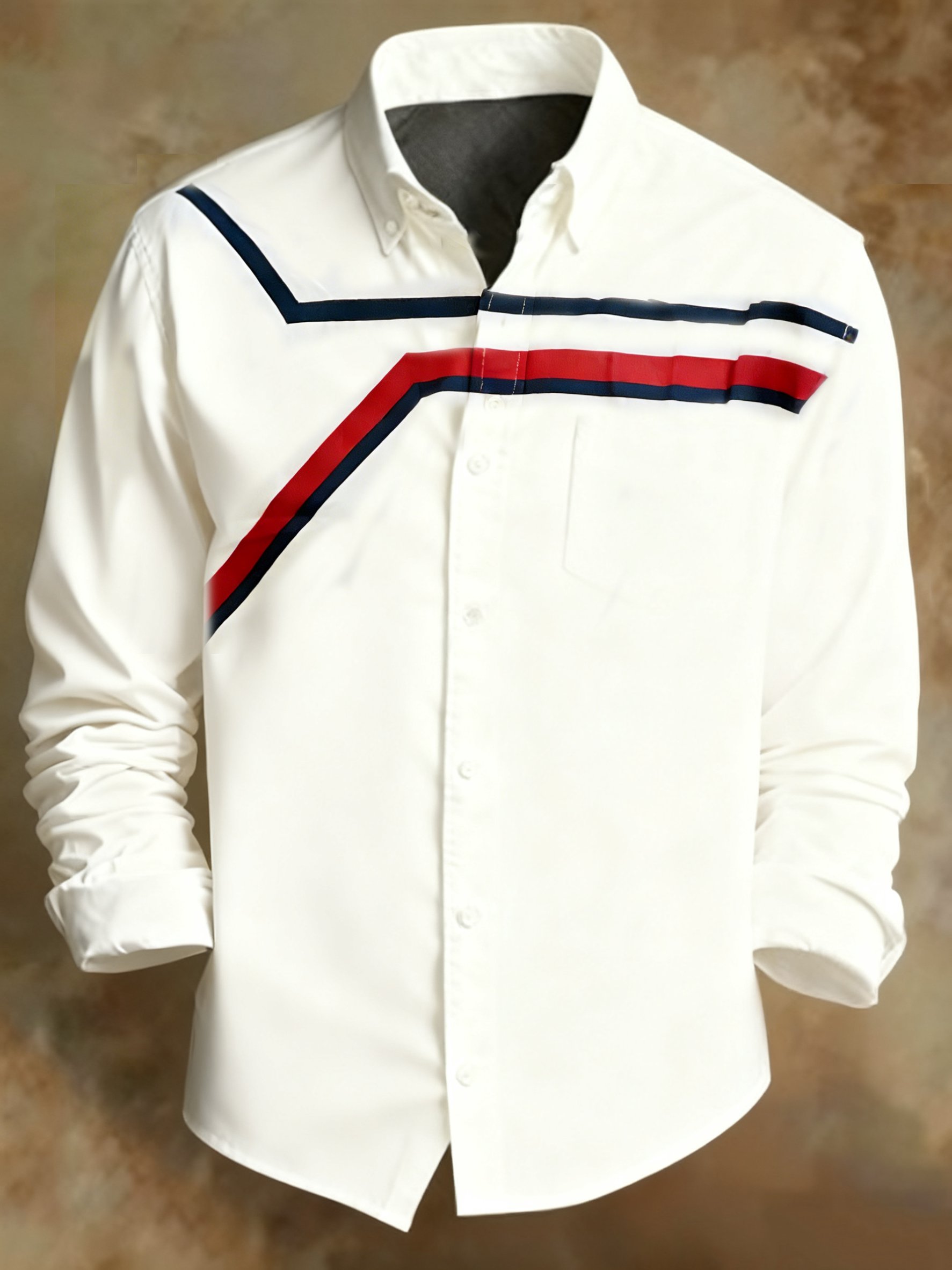 Men's Retro Geometric Lines Pattern Print Shirt