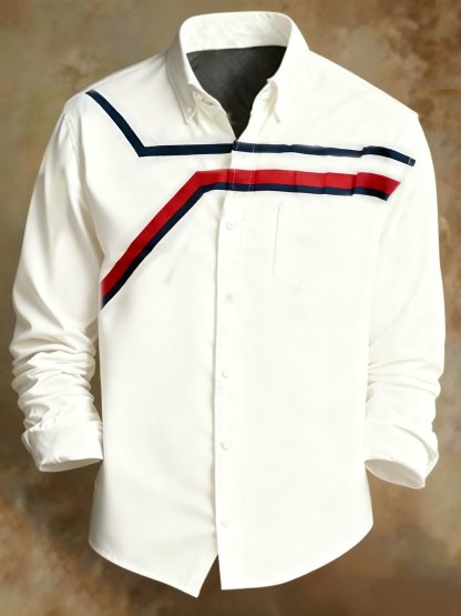 Men's Retro Geometric Lines Pattern Print Shirt