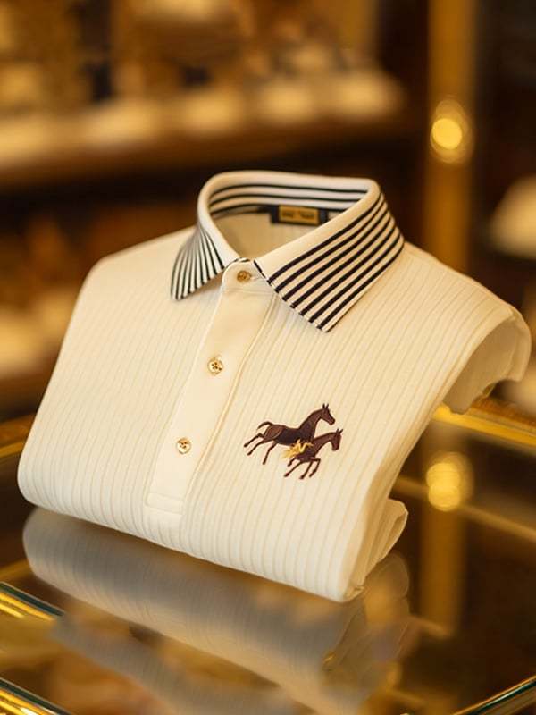 Men's Retro Business Stripe Print Long Sleeve POLO Shirt