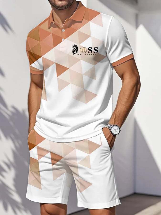 Men's Retro Letter Design Casual Business Comfortable And Breathable Short Sleeve Polo Shirt Suit