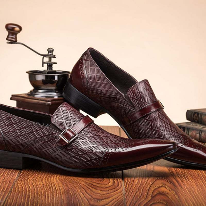 Fashion Carved Buckle Design Business Men'S Leather Shoes