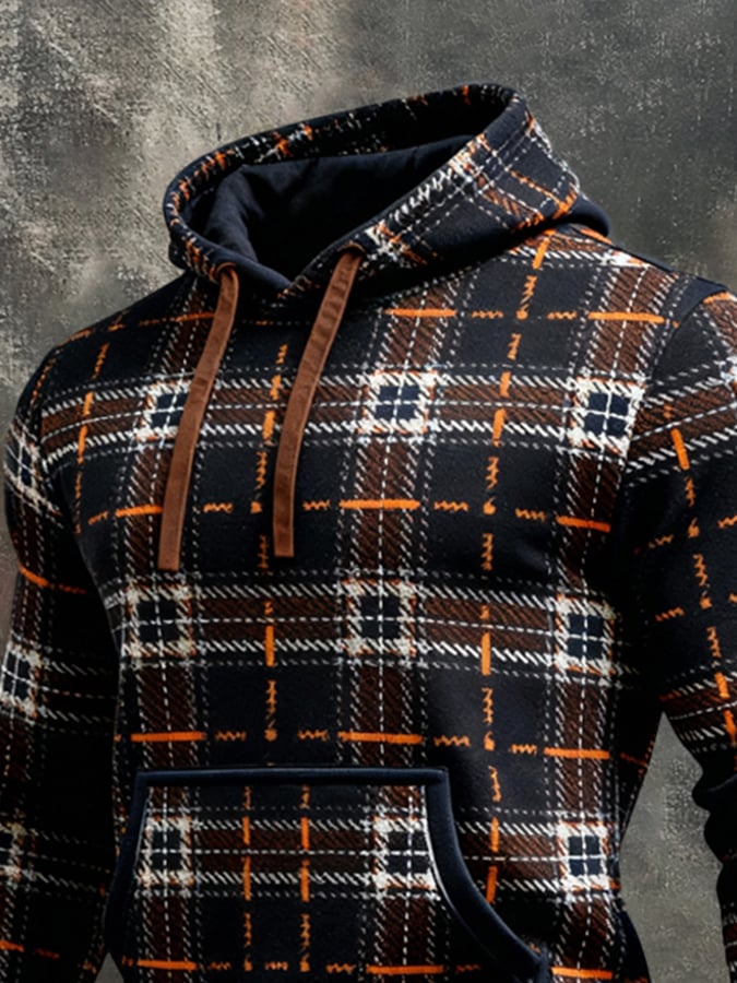 Men's Retro Distressed Color Block Print Casual Long Sleeve Sweatshirt