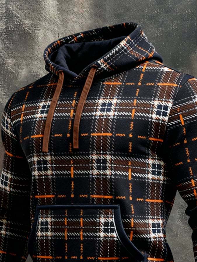 Men's Retro Distressed Color Block Print Casual Long Sleeve Sweatshirt