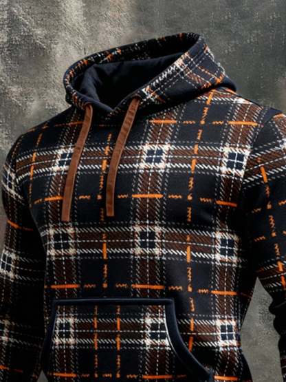 Men's Retro Distressed Color Block Print Casual Long Sleeve Sweatshirt