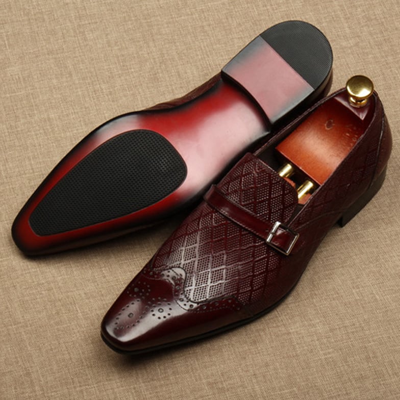 Fashion Carved Buckle Design Business Men'S Leather Shoes