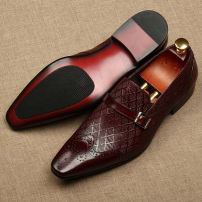Fashion Carved Buckle Design Business Men'S Leather Shoes