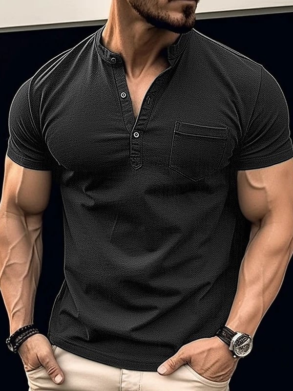 Men's short-sleeved Henry shirt T-shirt