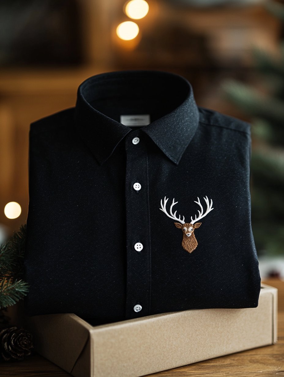 Men's Business Christmas Elk Logo Long Sleeve Shirt