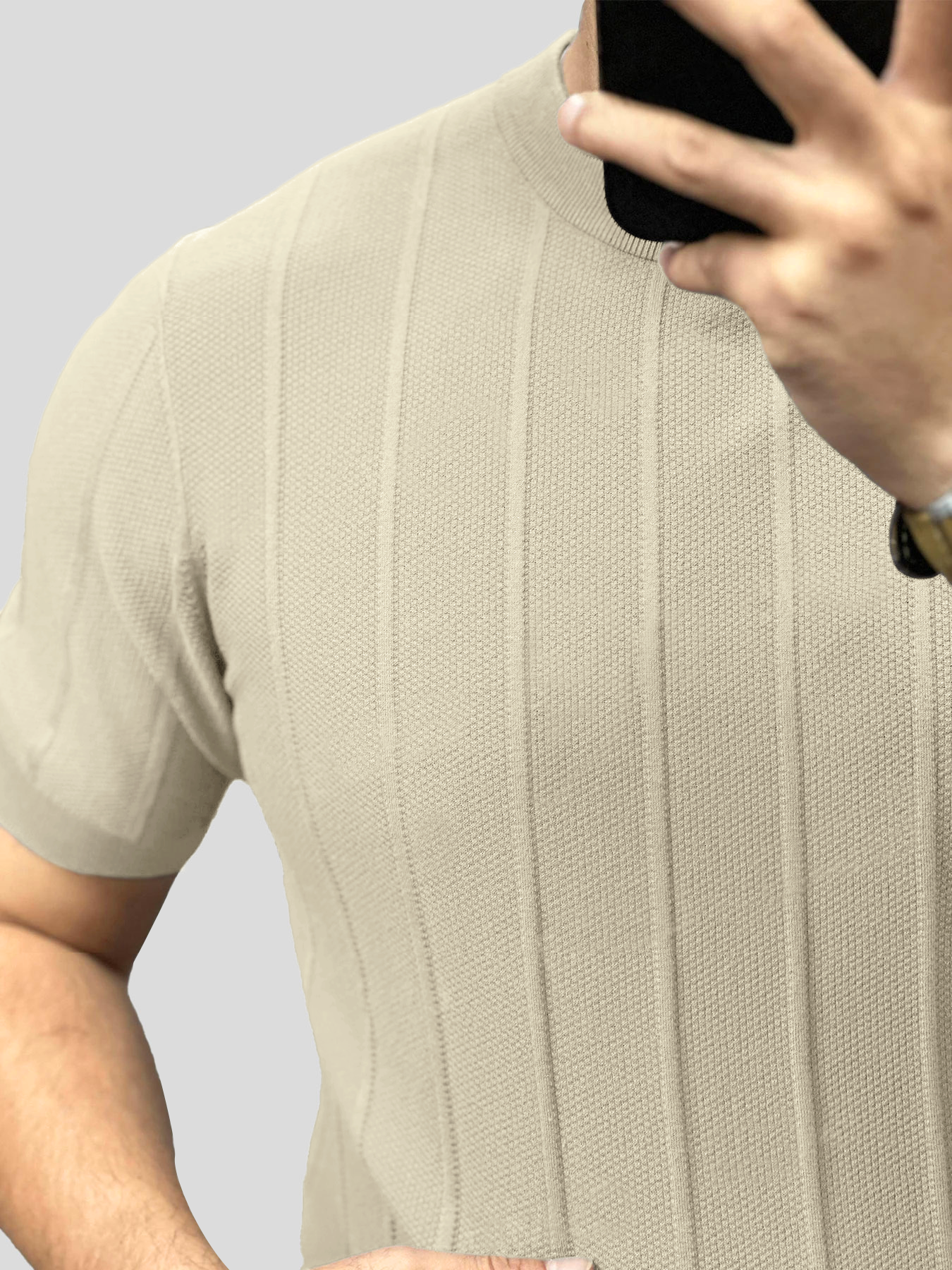 GentleKnit Breathable Striped Short Sleeve Knitted T-Shirt