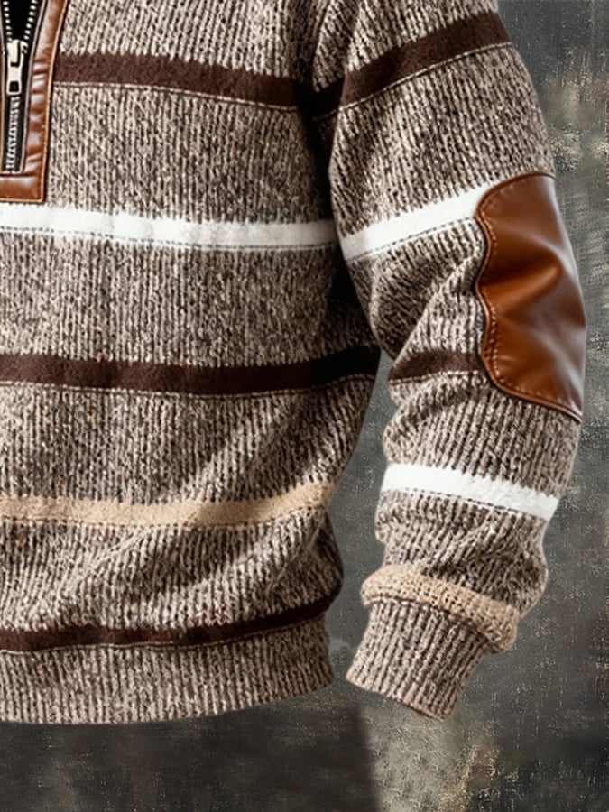 Men'S Casual Retro Contrast Color Half Zip Stand Collar Long Sleeve Sweatshirt