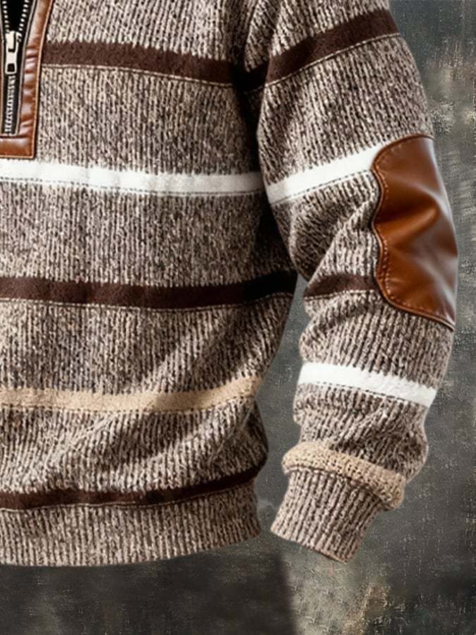 Men'S Casual Retro Contrast Color Half Zip Stand Collar Long Sleeve Sweatshirt