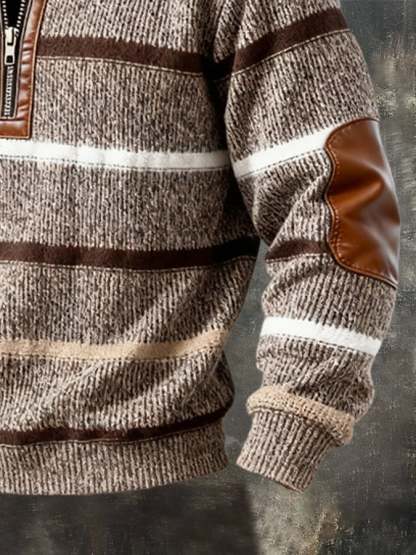 Men'S Casual Retro Contrast Color Half Zip Stand Collar Long Sleeve Sweatshirt