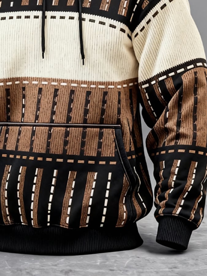 Men's Vintage Color-Block Hooded Sweatshirt