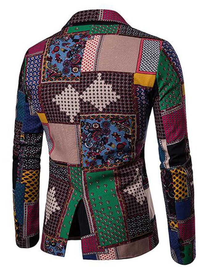 Men'S Lapel Ethnic Print Long Sleeve Thin Blazer