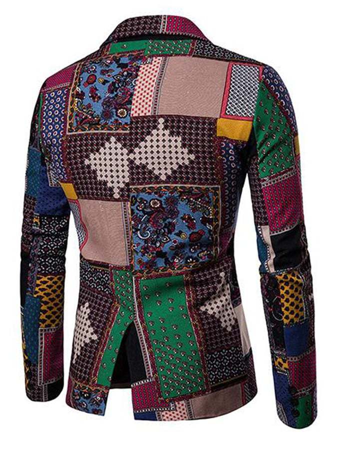 Men'S Lapel Ethnic Print Long Sleeve Thin Blazer