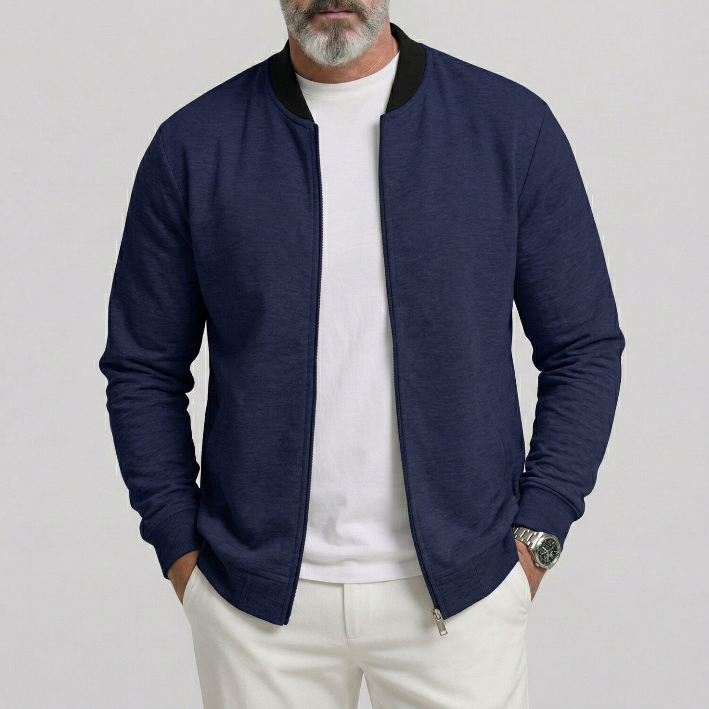 Men's Solid Color Baseball Collar Utility Pocket Slim Fit Casual Zipper Jacket