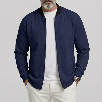 Men's Solid Color Baseball Collar Utility Pocket Slim Fit Casual Zipper Jacket