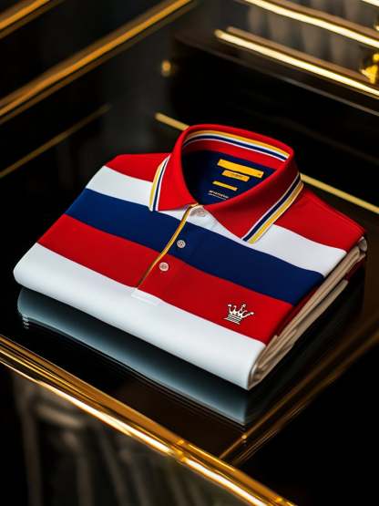 Men's Classic Business Logo Button Short Sleeve Polo Shirt