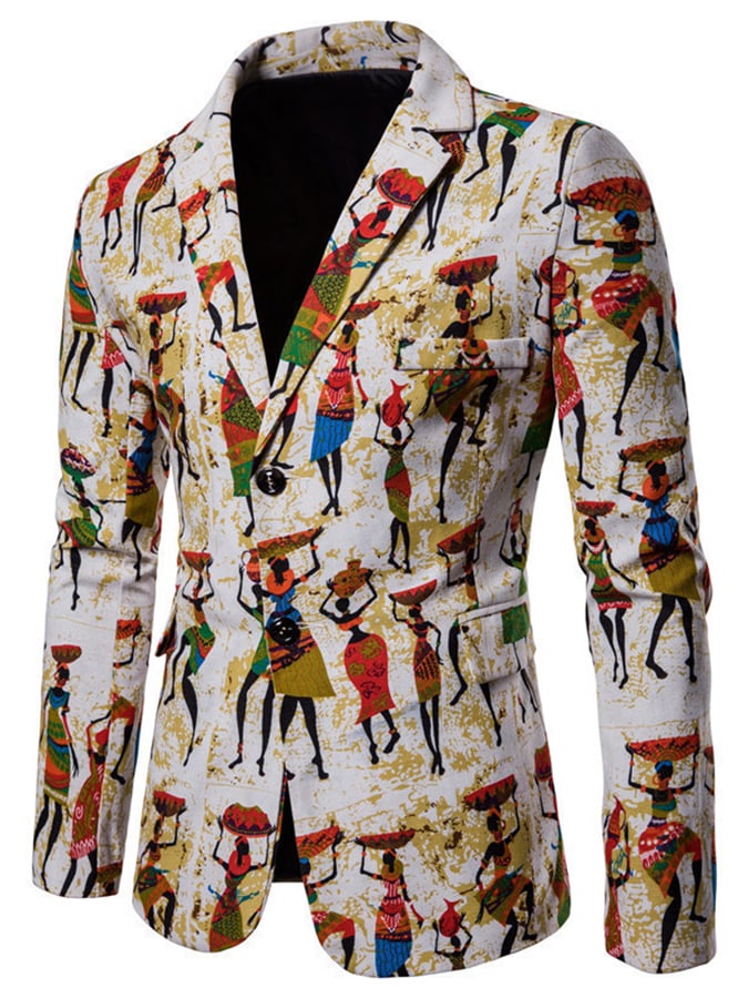 Men's Western Style Printed Patchwork Design Long Sleeve Blazer
