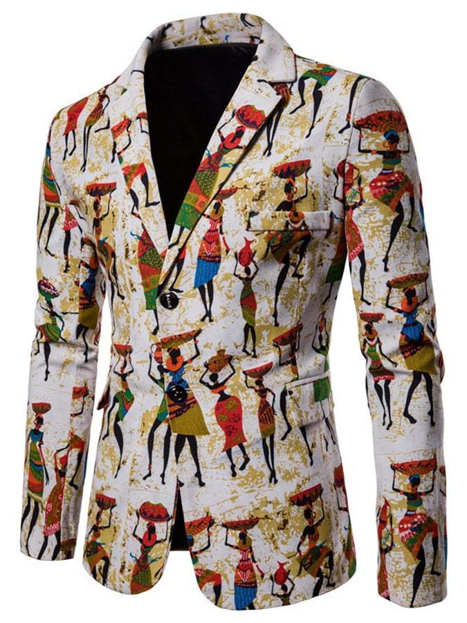 Men's Western Style Printed Patchwork Design Long Sleeve Blazer
