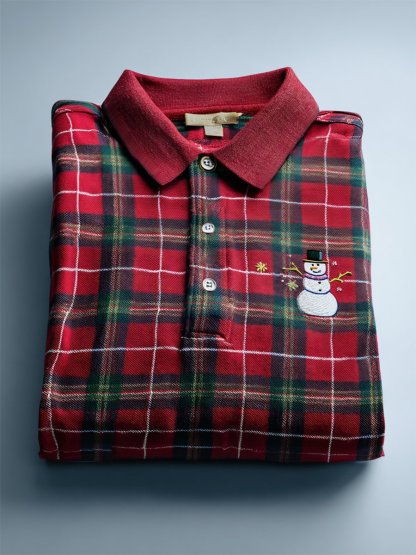 Men's Christmas Plaid Long Sleeve Polo Shirt