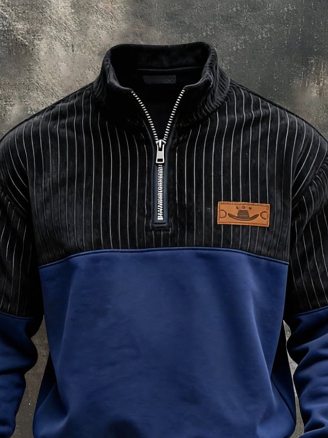 Men'S Vintage Style Color-Block Long-Sleeved Sweatshirt