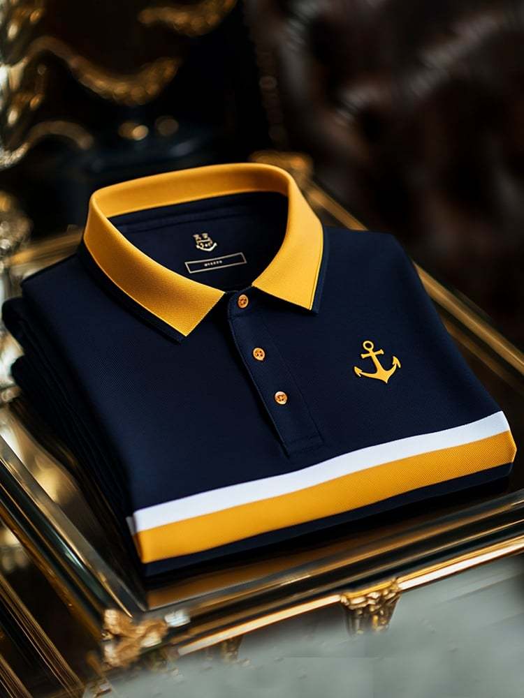 Men's Business Casual Logo Button Short Sleeve Polo Shirt