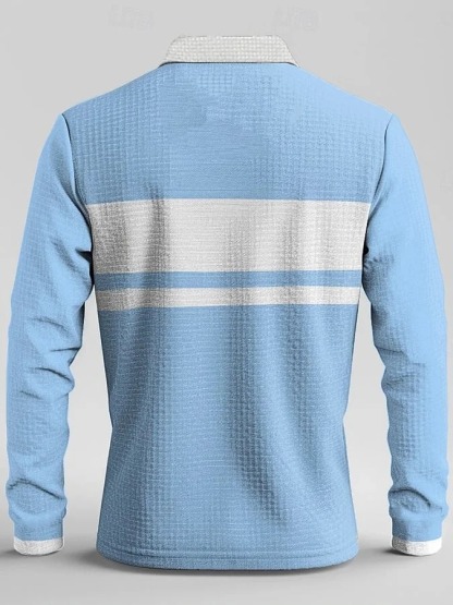 Men's Business Casual Contrast Color Coconut Tree Print Waffle Polo