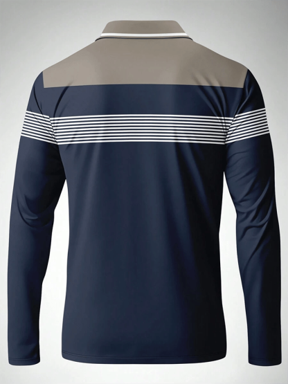 Men's Striped Business Casual Long Sleeve Polo Shirt