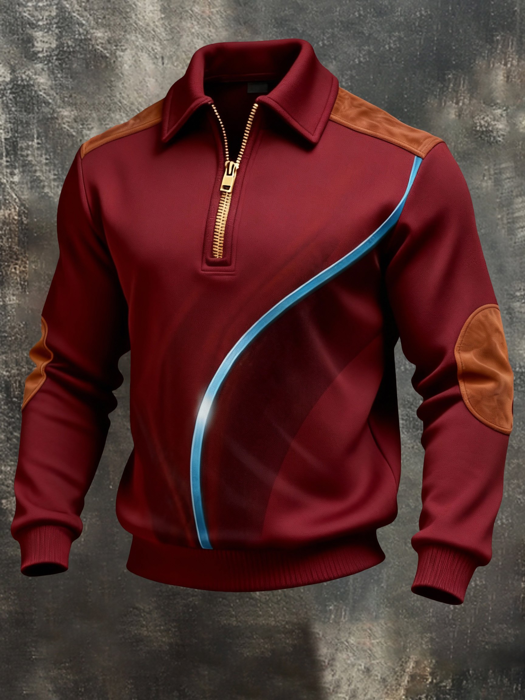 Men's Vintage Color-Block Printed Zip-Up Hoodie