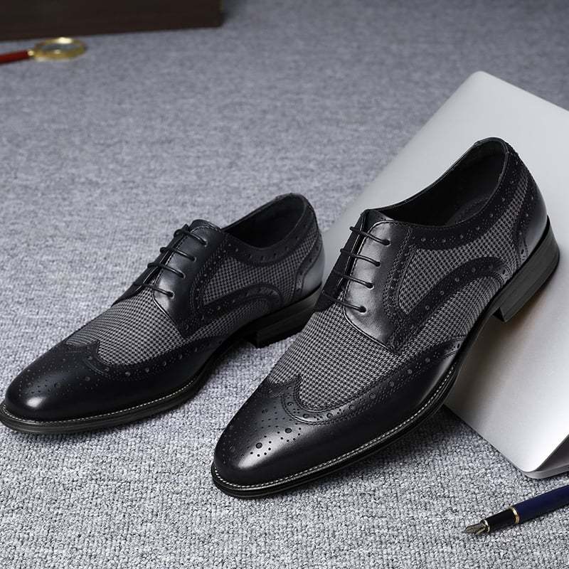 Brogue Fashion Denim Stitching British Style Leather Shoes
